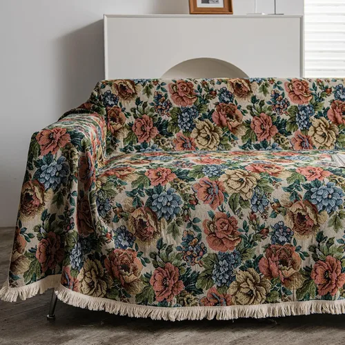 Vista 27 de vctops Fundas de sofá jacquard vintage para sofá seccional patrón de pájaros funda de sofá con flecos para perros fundas de sofá de dos plazas funda