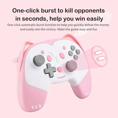 Vista 5 de SIMGAL Wireless Controller Compatible with Nintendo SwitchSwitch LiteSwitch OLED, Cute Cat Bluetooth Pro Controller with Turbo, Motion, Vibration