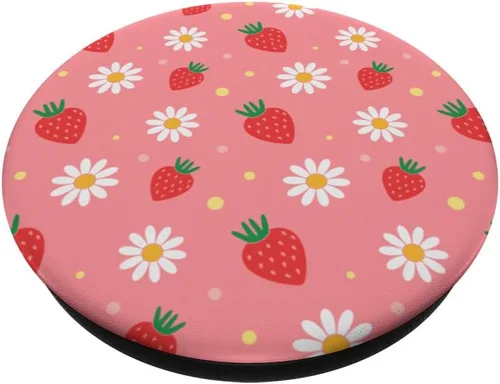 Vista 2 de PopSockets estéticos de color rosa fresa y margaritas blancas Kawaii Pastel PopSockets intercambiables PopGrip