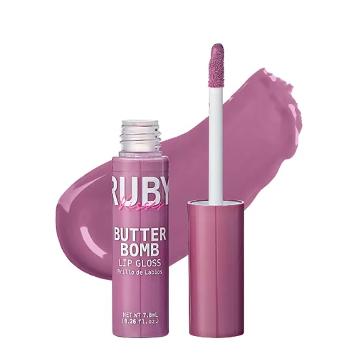 Vista 30 de Ruby Kisses Brillo de labios Butter Bomb Gloss, brillo de labios no pegajoso, vitamina E, tono natural desnudo, maquillaje de labios - 7.8mL
