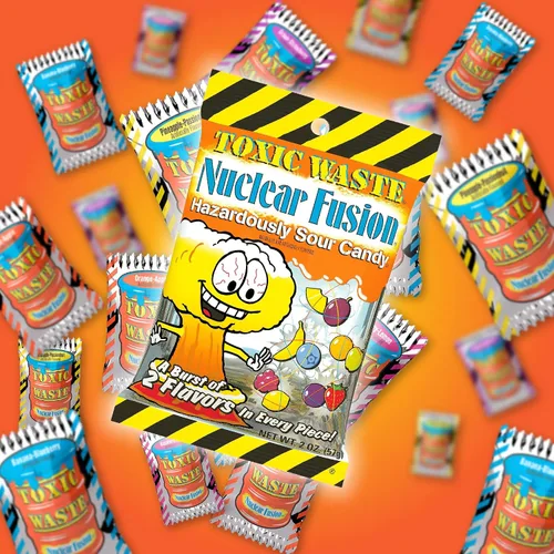 Vista 3 de TOXIC WASTE - Dulces Agrios Peligrosamente de Fusión Nuclear - Sabores de Frambuesa-Limón, Piña-Maracuyá, Uva-Fresa, Plátano-Arándano