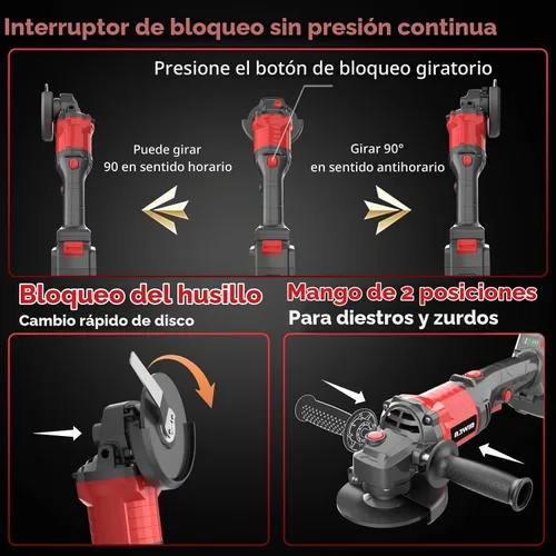 Vista 3 de Kit de amoladora angular inalámbrica de 4 pulgadas NAWIN, amoladora de velocidad variable, batería de iones de litio de 2×4.0Ah y cargador rápido