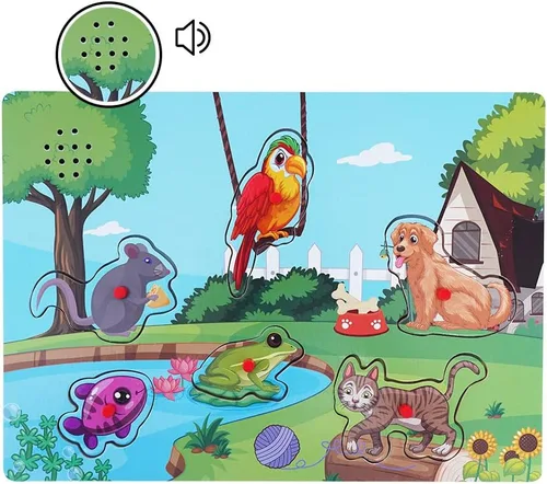 Vista 9 de Rompecabezas de sonido de animales de granja, rompecabezas de voz, rompecabezas de madera con sonido para niños pequeños y preescolares a partir