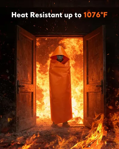 Vista 2 de kanhiro - Capa ignífuga de emergencia con capucha – kanhiro 1076°F Poncho de escape de incendios resistente al calor, capa extra grande