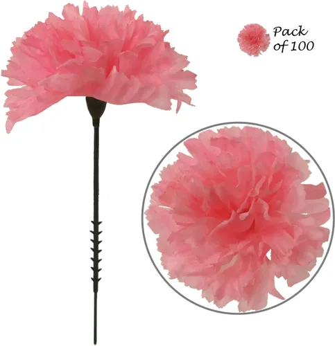Vista 3 de Larksilk Claveles de seda rosa a granel, 5 pulgadas, paquete de 100