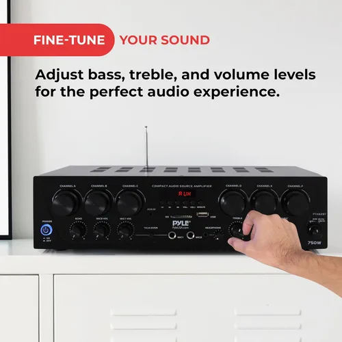 Vista 4 de Pyle Sistema de amplificador de audio para el hogar inalámbrico Bluetooth - Receptor estéreo de potencia de sonido de 6 canales actualizado de 750