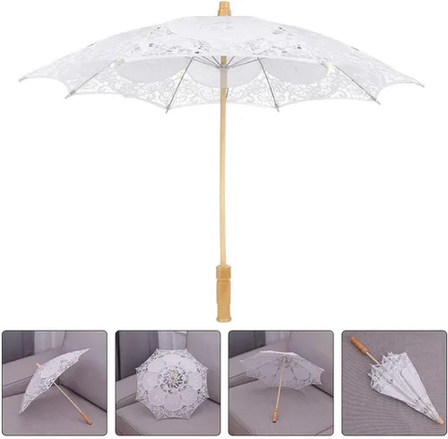 Vista 3 de Toyvian Sombrilla de encaje bordado para boda, paraguas decorativo para fotografía, paraguas chino para disfraces de boda, decoración de cosplay