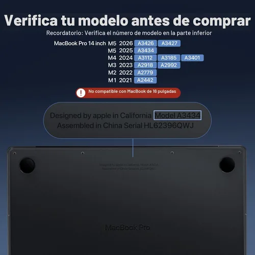 Vista 3 de Soonjet Funda para MacBook Pro de 14 pulgadas M5 M4 M3 M2 M1 Pro/Max 2026 Espacio Negro Claro