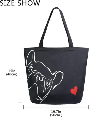Vista 7 de ALAZA - Linda bolsa de lona grande con diseño de bulldog pug negro francés, reutilizable, para compras, con asas, resistente, lavable Multi 13