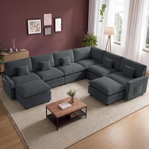 Vista 60 de Cloud Couch Sectional, L Shaped Modular Sofa with Movable Ottoman Negro