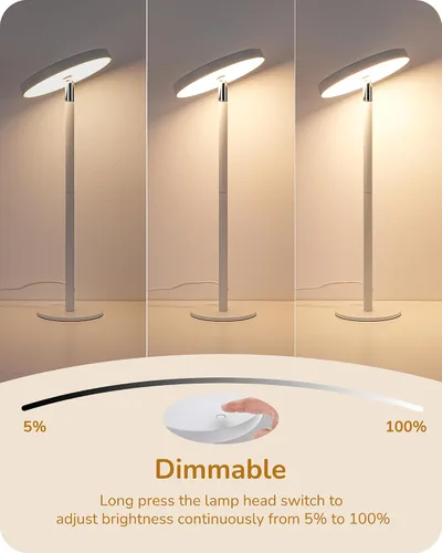 Vista 5 de EDISHINE - Lámpara LED de escritorio, lámpara de mesa con alto CRI 90+, 2 alturas ajustables 5%-100% regulable y 3 temperaturas de color, control