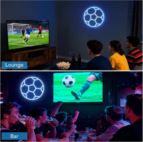 Vista 6 de Letrero de neón de fútbol, letreros de neón LED de fútbol para decoración de pared, luz de fútbol regulable alimentada por USB con interruptor