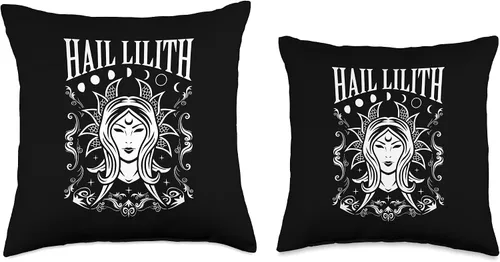 Vista 3 de Dark Humor Goth Night Halloween Wicked Baphomet Dark Demon Ocult Hail Lilith and Full Moon Cycle - Almohada para mujer, 16 x 16, multicolor