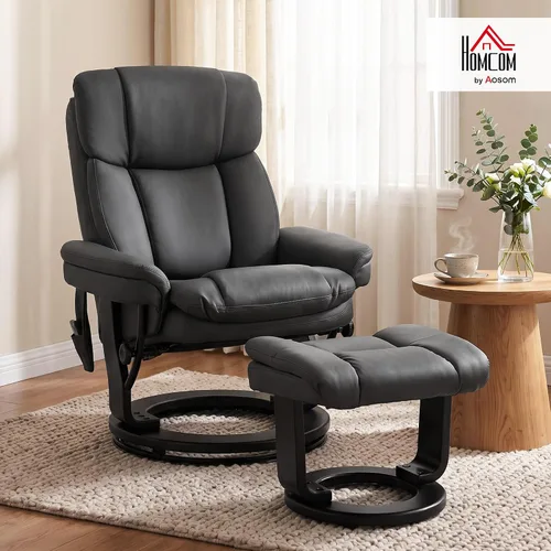 Vista 2 de HOMCOM Silla reclinable de masaje de piel sintética con otomana giratoria
