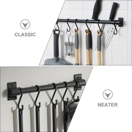 Vista 5 de Kichvoe Perchas de metal, 1 juego de utensilios de cocina, estante para ollas, barra de cacerola, colgador de pared de cocina, colgador de cucharas