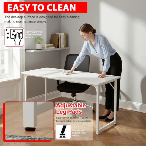 Vista 46 de PayLessHere Escritorio para computadora de 32 pulgadas Negro Escritorio de oficina con marco de metal, pies ajustables Superficie resistente
