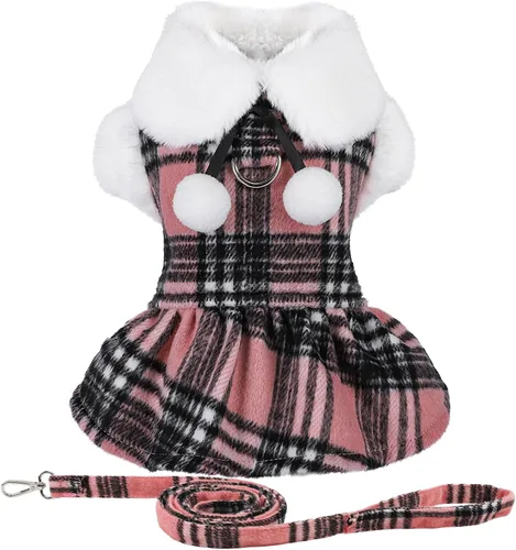 Vista 12 de Vestido de perro para perro pequeño, suéter Yorkie para niña, ropa de cachorro a cuadros, chihuahua, gato, linda ropa de forro polar cálido