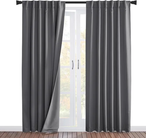 Vista 27 de NICETOWN - Cortinas divisoras con barrera de sonido 100% opacas de 84 pulgadas, cortinas con bloqueo de ruido, calor y frío con forro de tela