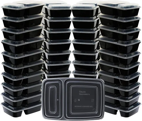 Vista 6 de Simple Houseware Paquete de 16 recipientes reutilizables de preparación de comidas de 28 onzas, 2 compartimentos, sin BPA, apilables, aptos