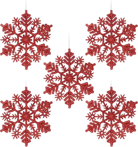 Vista 8 de Paquete de 30 adornos de copo de nieve con purpurina azul, decoraciones de plástico para árbol de Navidad para el país de las maravillas
