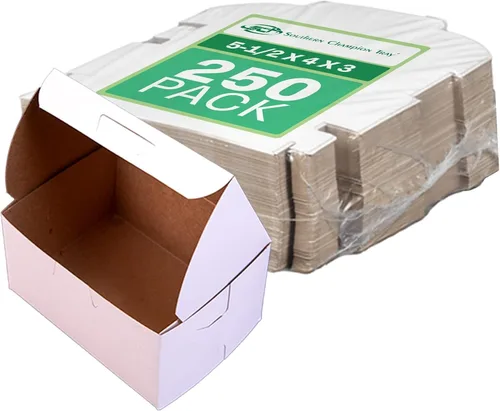 Vista 2 de SCT - Cajas para panadería blancas de una pieza, sin ventana, 4 x 2 x 5.5 pulgadas, blanco, papel, 250