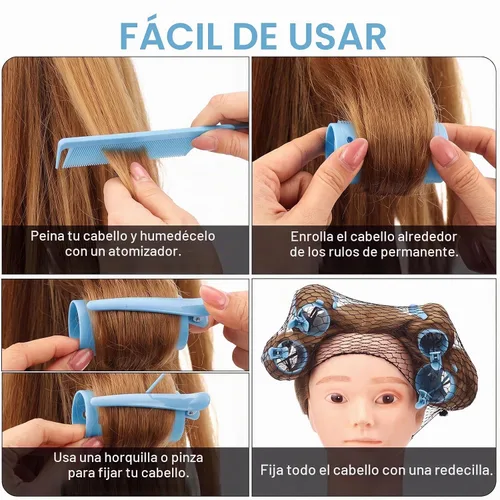 Vista 4 de WILLBOND El juego de 141 rodillos para el cabello incluye rodillos de plástico con alfileres y clips (azul bebé)