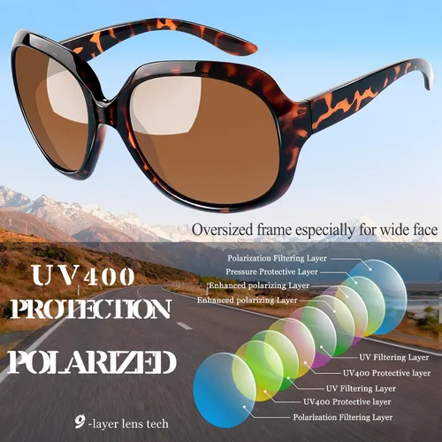Vista 207 de Joopin Lentes de sol de gran tamaño para mujer, polarizados, grandes, para conducción, protección UV, grandes sombras