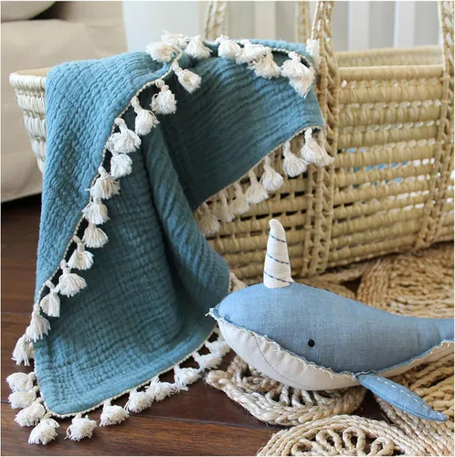Vista 8 de Crane Baby Manta de muselina para bebé, de algodón suave, ligera, para bebé, niños y niñas, Riverstone, 30 x 40 pulgadas