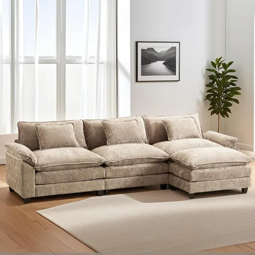Vista 25 de Sofá Seccional, Sofá Modular Cloud con Otomana, Sofás Cama de Asiento Profundo con Almohadas Decorativas, Cómodo Sofá de Dos Plazas de Chenilla