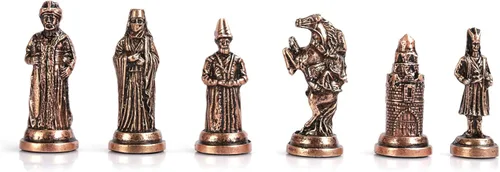 Vista 5 de Juego de ajedrez de metal otomano vs bizantino para adultos, piezas hechas a mano y diseño de mosaico, tablero de ajedrez de madera, tamaño King
