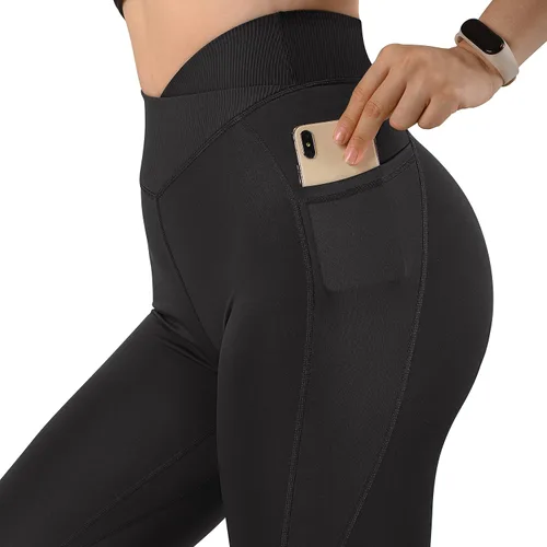 Vista 6 de RXRXCOCO Leggings cruzados sin costuras para mujer, cintura alta, levantamiento de glúteos, pantalones de yoga