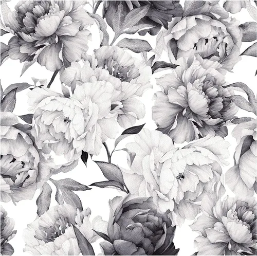 Vista 8 de Blooming Wall PS040 - Papel tapiz autoadhesivo para despegar y pegar, con peonía fresca, color blanco y rosa Rosado/Blanco