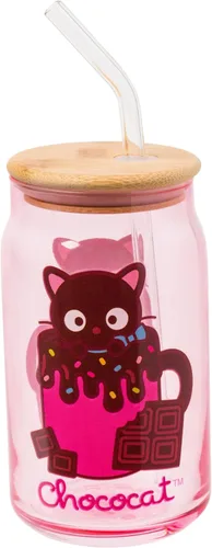 Vista 10 de Silver Buffalo Sanrio - Vaso de vidrio con tapa de bambú y sorbete de vidrio de fotos de Badtz-Maru, 16 onzas