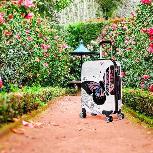Vista 5 de InUSA - Equipaje rodante de paredes duras dibujadas con asas ergonómicas, maleta de viaje con cuatro ruedas y tapones, Butterfly), 648609500820