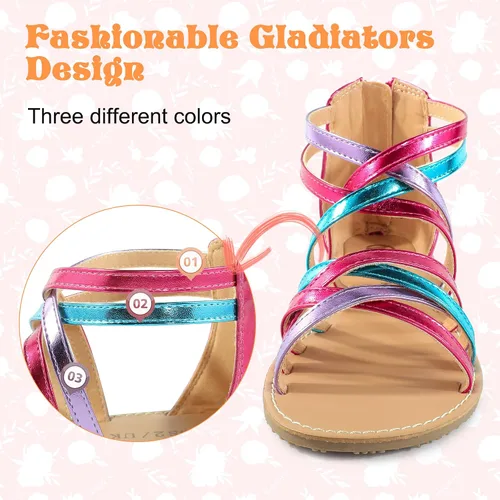 Vista 2 de Sandalias de gladiador para niñas con puntera abierta, sandalias de verano transpirables con cremallera en el talón (niños pequeñosniños grandes)