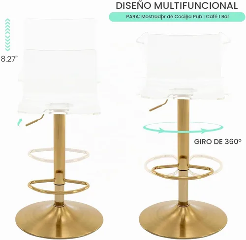 Vista 5 de Taburetes de bar de acrílico con respaldo medio, juego de 2 unidades, base