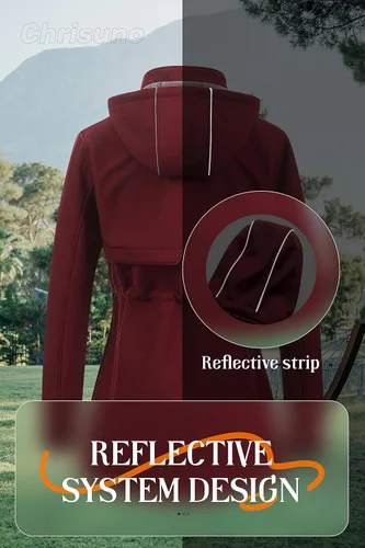 Vista 3 de Chrisuno Chaqueta ligera y larga con forro polar Softshell para mujer, impermeable Anorak con capucha extraíble