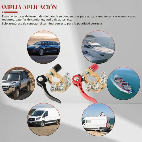 Vista 9 de Conectores de abrazadera de terminal de batería, 1 par de 4 vías, clip de conector de terminal de batería para coche, de latón puro, cabezas de pila