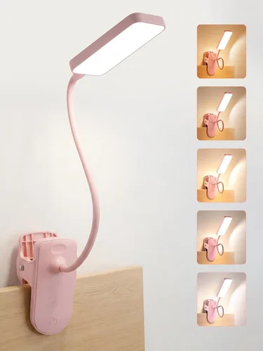 Vista 10 de Lámpara con Pinza, 9 Niveles de Brillo + 5 Colores Luz con Abrazadera, Lámpara de Escritorio Recargable con Batería de 4000mAh con Pinza, 450