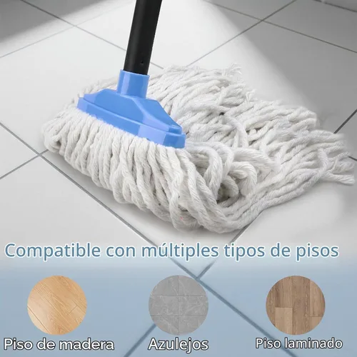 Vista 7 de Trapeadores de algodón para interiores para limpieza de suelos, con mango de hierro ajustable de 53.7 pulgadas, mopas regulares para limpiar la sala