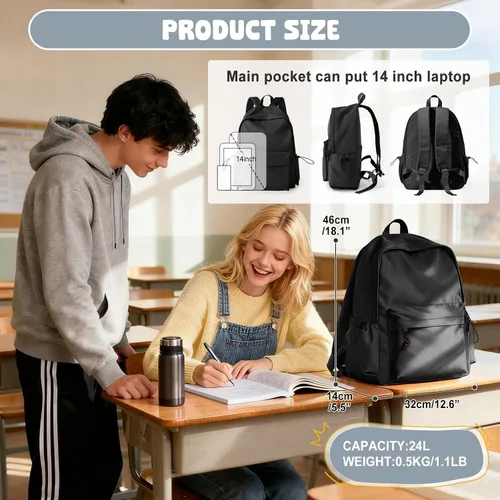 Vista 2 de VECAVE - Mochila ligera para mujeres y hombres, mochila de viaje casual para portátil, A-Negro, Grande, Mochila