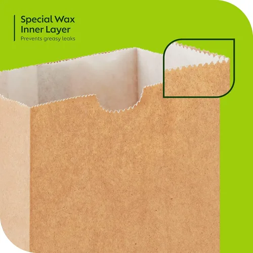 Vista 4 de CulinWare Bolsas de papel marrón forradas con cera de 1 libra, resistentes a la grasa, ecológicas, desechables, parte superior plegable, 250