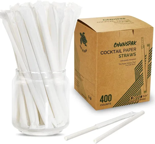 Vista 20 de 14,6 cm x 0,79 cm Pajitas de papel desechables de bambú verde para bebidas cortas, cócteles mezclados, margaritas, licuados y batidos - Sin embalar