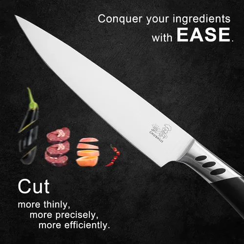 Vista 10 de CHUSHIJI Juego de cuchillos de cocina de 3 piezas Juego de cuchillos de chef profesional con cuchillo de chef de 8 pulgadas, cuchillo Santoku de 7