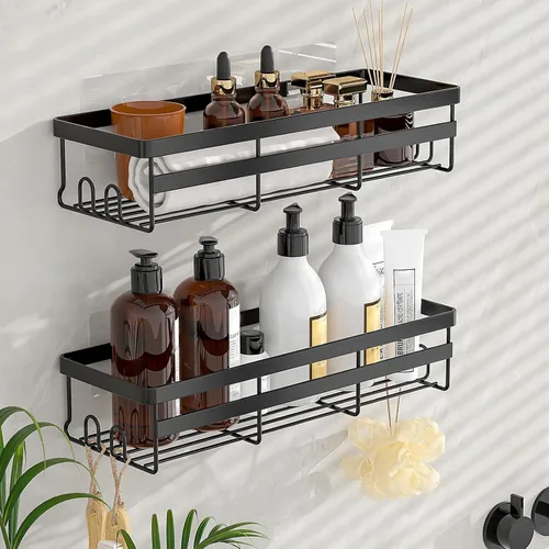 Vista 2 de WOWBOX Paquete de 2 organizadores de ducha – Estante de ducha colgante adhesivo – Organizadores y almacenamiento de baño y cocina, estantes de ducha
