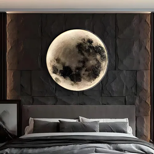 Vista 2 de Aplique de pared de luna regulable, lámpara de pared enchufable para mesita de noche, moderna iluminación LED montada en la pared para sala
