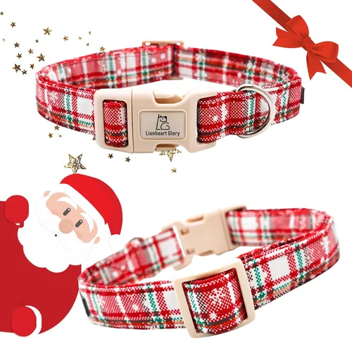 Vista 4 de Lionheart glory Collar de perro a cuadros de Navidad, ajustable, suave, regalo para mascotas, collares rojos para perros pequeños, medianos y grandes