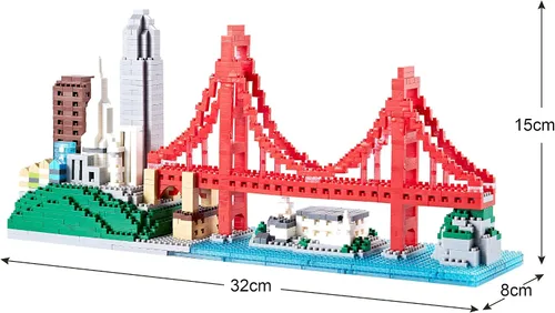 Vista 6 de Golden Gate Bridge - Juego de microbloques de construcción de San Francisco, modelo de arquitectura de la ciudad de San Francisco, exhibición