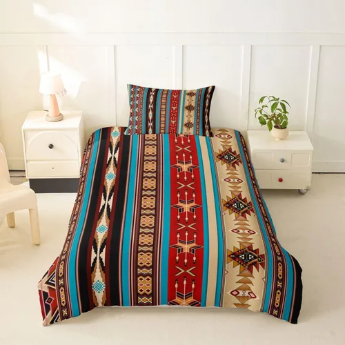 Vista 34 de Erosebridal Juego de funda de edredón estilo bohemio occidental tamaño individual, diseño de vaca atrapasueños del suroeste, juego de ropa de cama