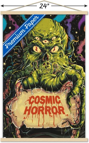 Vista 3 de Trends International Cthulhu Monster - Póster clásico de pared de terror, 22.375 x 34 pulgadas, paquete de impresión premium y colgador de madera